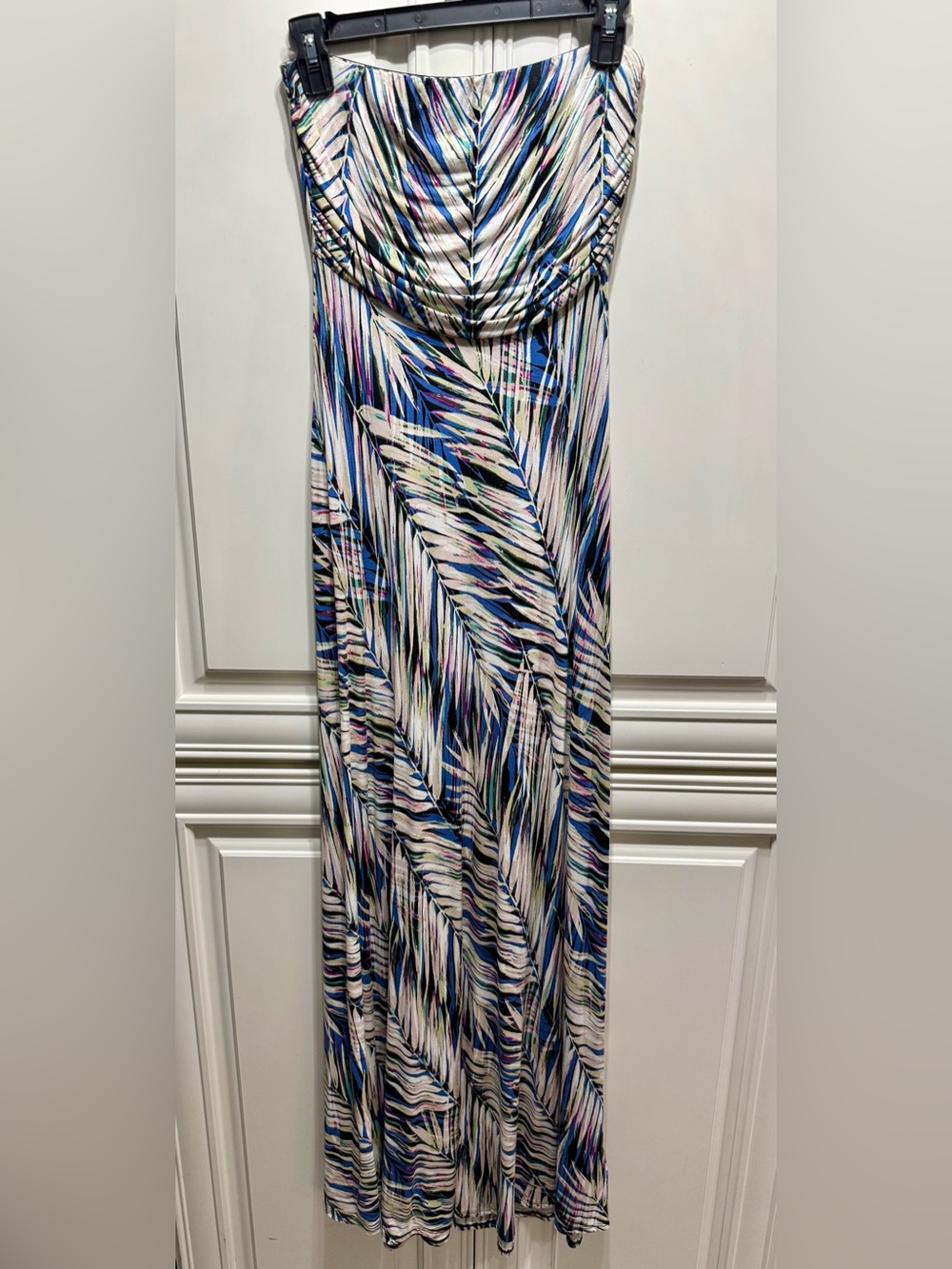Banana Republic Strapless Maxi Dress in Blue, White & Pink Abstract Print
